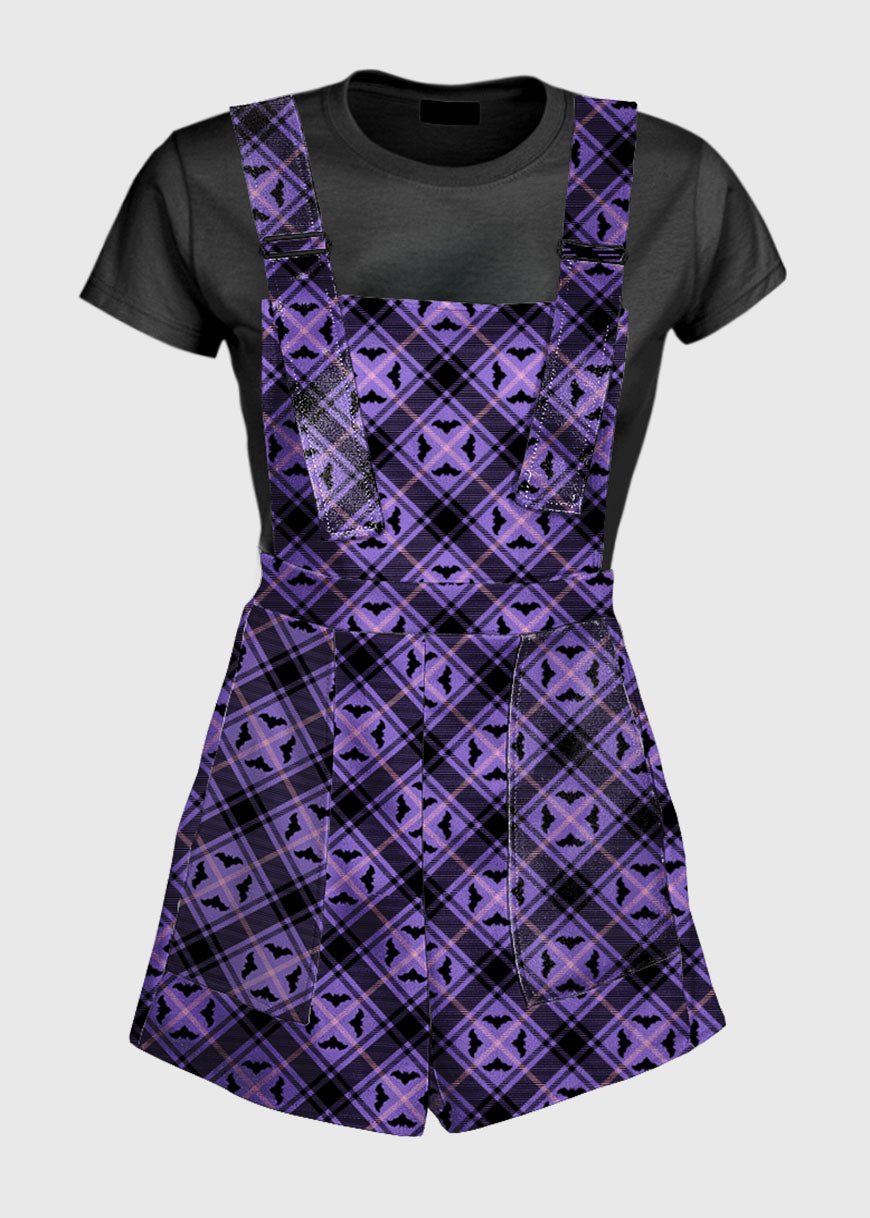 Bat Purple Plaid Gothic Overalls - In Control Clothing