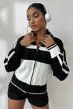 Black And White Color Block Raglan Sleeve Knit Cardigan - In Control Clothing