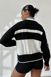Black And White Color Block Raglan Sleeve Knit Cardigan - In Control Clothing