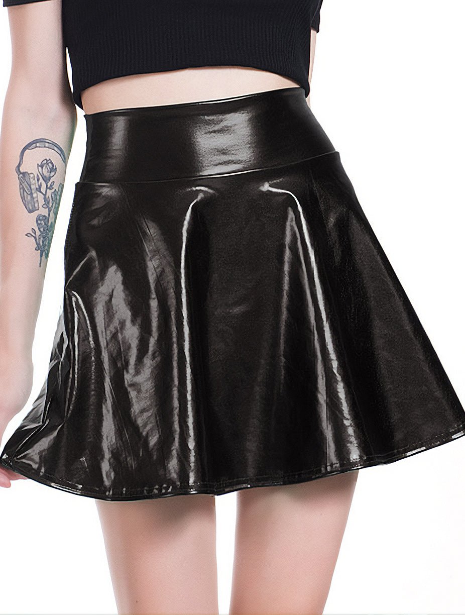 Black High Waist A-line Flare Skirt - In Control Clothing