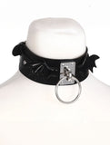 Black Leather Bat Wings Choker Necklace - In Control Clothing
