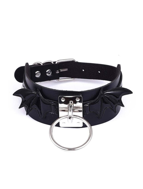 Black Leather Bat Wings Choker Necklace