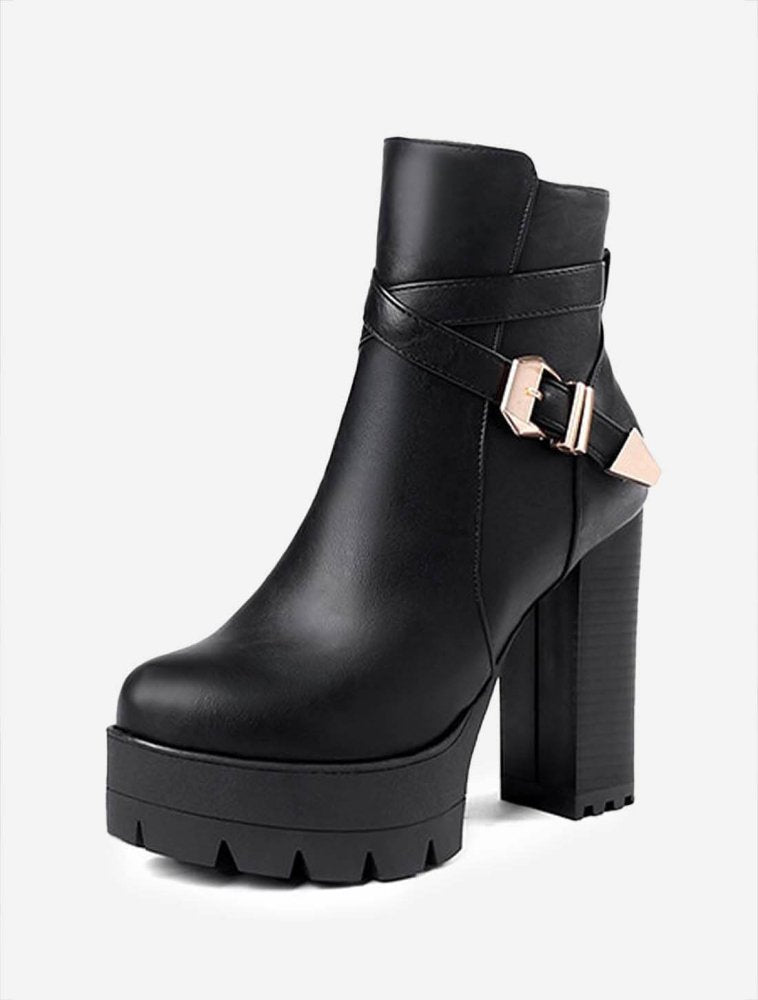 Black Platform Ankle Boots, Platform Heels - In Control Clothing