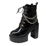 Black Platform High Heel Chain Boots - In Control Clothing