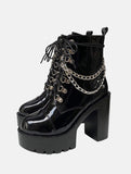 Black Platform High Heel Chain Boots - In Control Clothing
