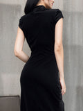 Black Vintage Bandage Slit Hem Bodycon Dress - In Control Clothing