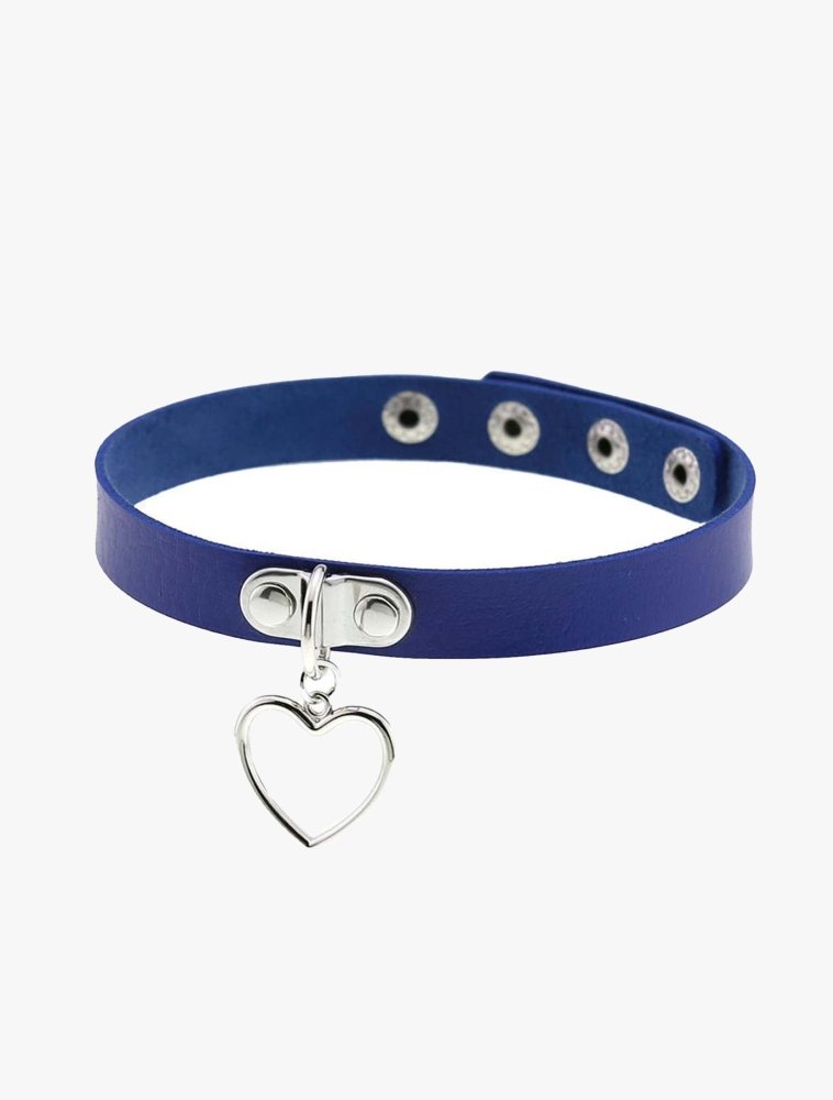 Blue Heart Pendant Choker Necklace - In Control Clothing