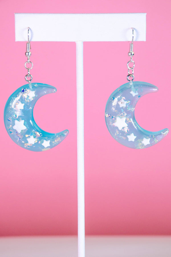 Blue Iridescent Moon Earrings