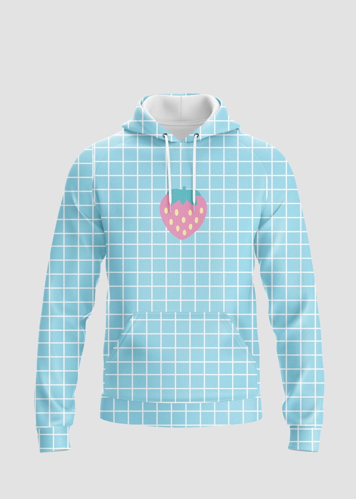 Blue Strawberry Grid Graphic Hoodie - In Control Clothing