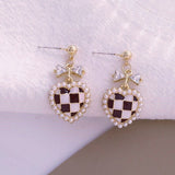 Bow Checkered Heart Coquette Earrings - In Control Clothing