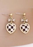 Bow Checkered Heart Coquette Earrings - In Control Clothing