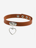 Brown Kawaii Style Heart Pendant Choker Necklace - In Control Clothing