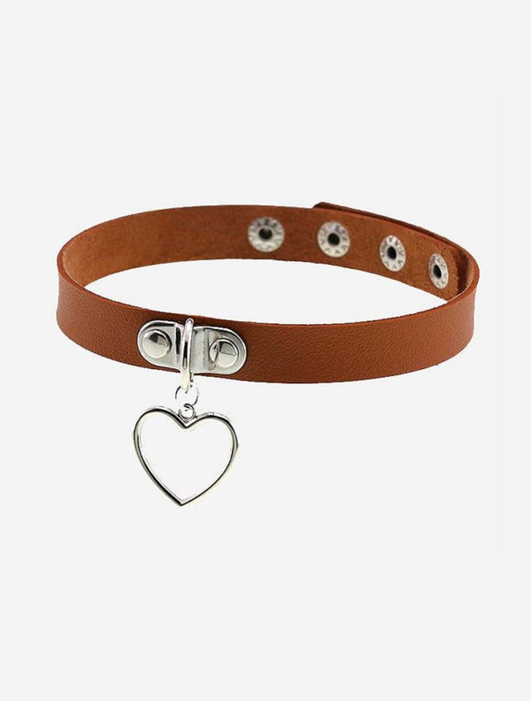Brown Kawaii Style Heart Pendant Choker Necklace