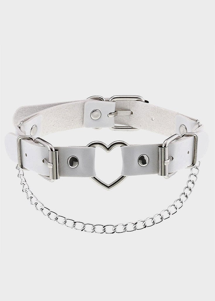 Bubble Goth Heart Strap Chain Detail Choker Necklace - In Control Clothing