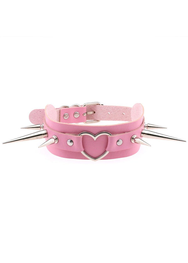Bubbly Pink Goth Spiked Heart Collar Necklace