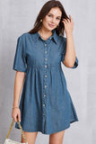 Button Up Collared Neck Tiered Denim Dress - In Control Clothing