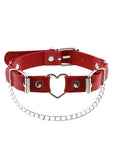 Cherry Red Heart Strap Chain Detail Choker Necklace - In Control Clothing