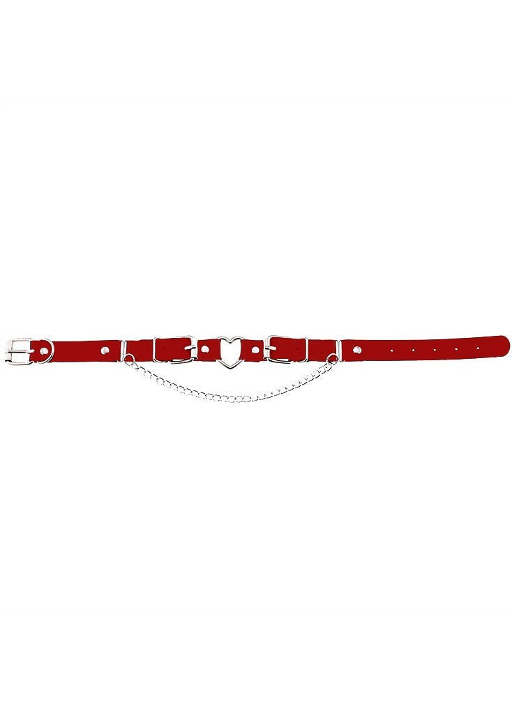 Cherry Red Heart Strap Chain Detail Choker Necklace - In Control Clothing