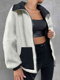 Contrast Drawstring Collared Neck Jacket - In Control Clothing