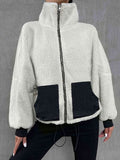 Contrast Drawstring Collared Neck Jacket - In Control Clothing