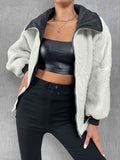 Contrast Drawstring Collared Neck Jacket - In Control Clothing