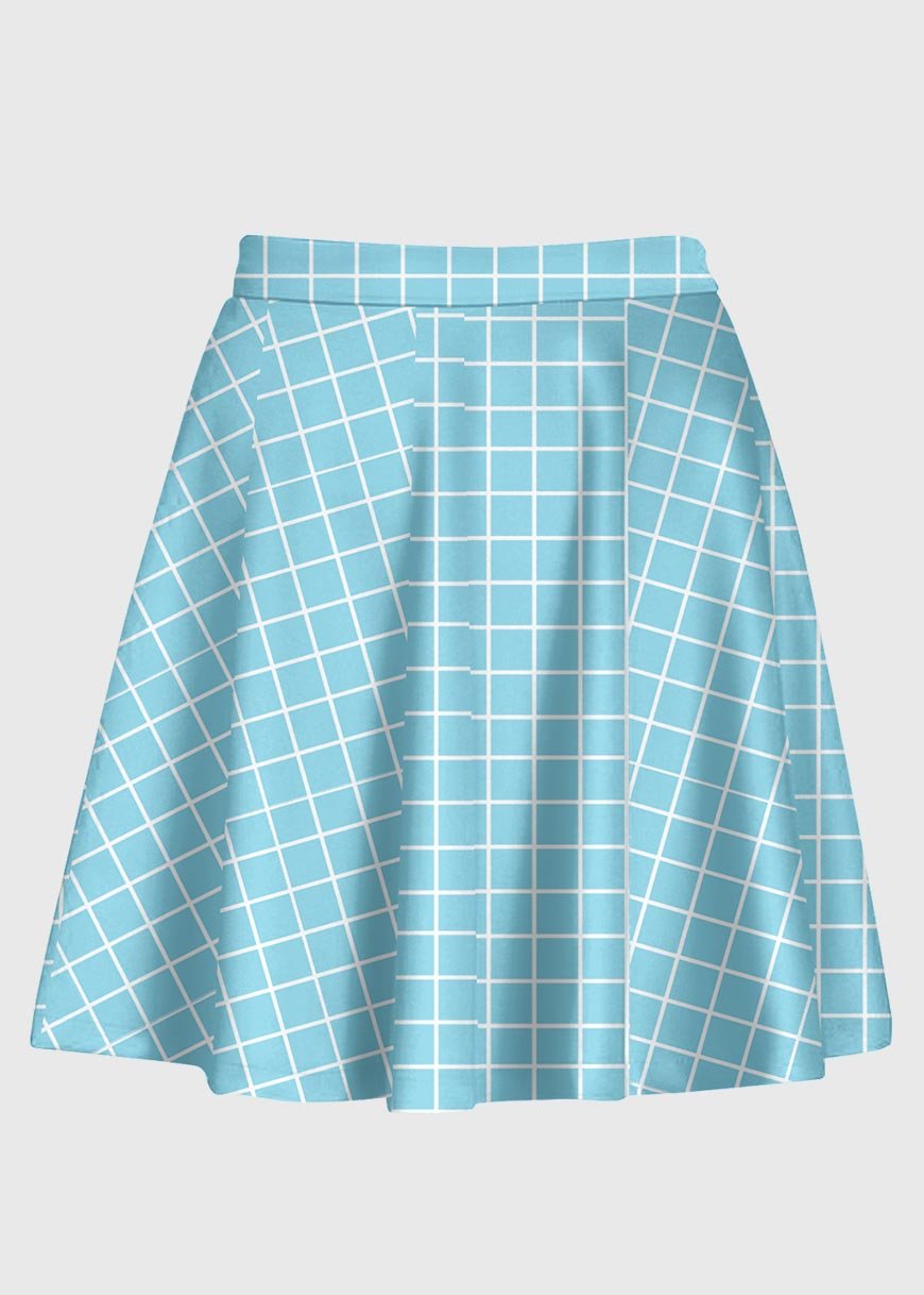 Cute Pastel Blue Grid High Waist Skirt - In Control Clothing