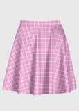 Cute Pastel Pink Grid High Waist Skirt - In Control Clothing