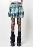 Dreamcore Eye Angel Green Plaid Pleated Skirt - In Control Clothing