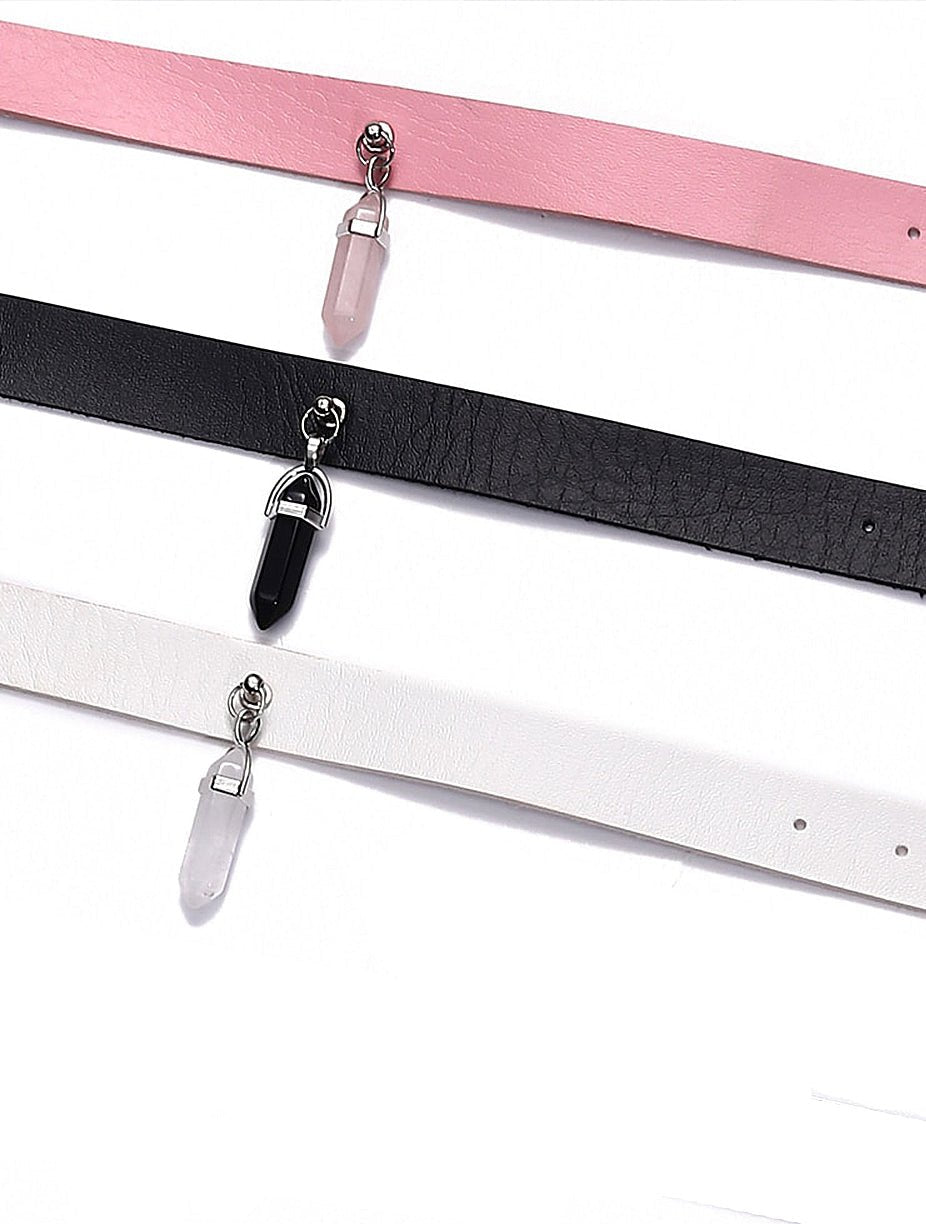 Faux Leather Crystal Choker Necklace - In Control Clothing