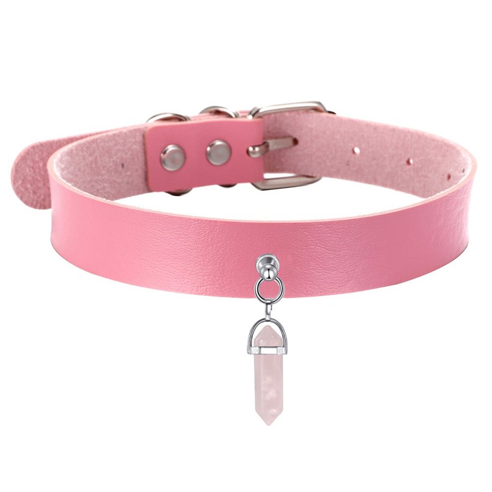 Faux Leather Crystal Choker Necklace - In Control Clothing