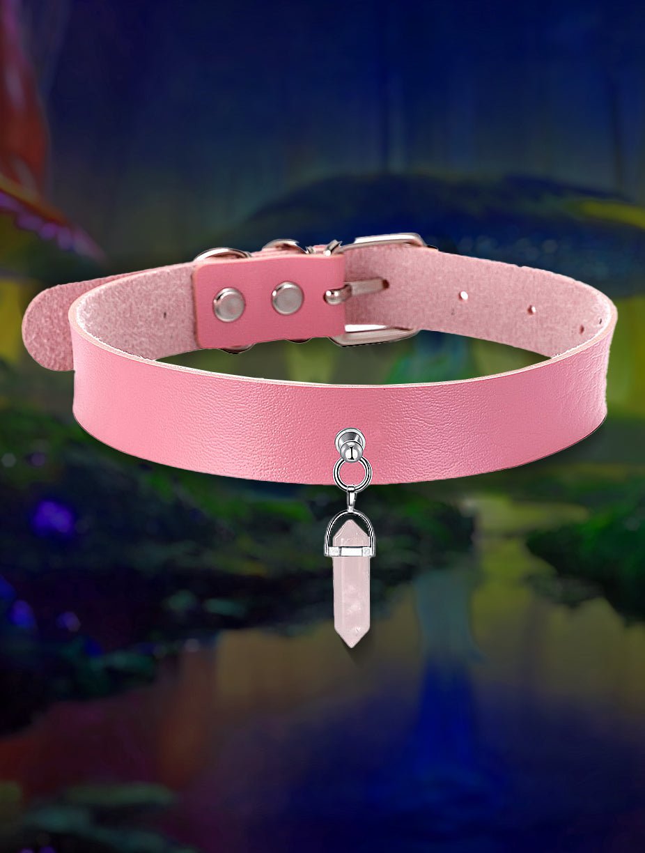 Faux Leather Crystal Choker Necklace - In Control Clothing