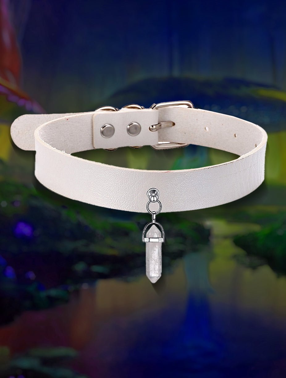 Faux Leather Crystal Choker Necklace - In Control Clothing
