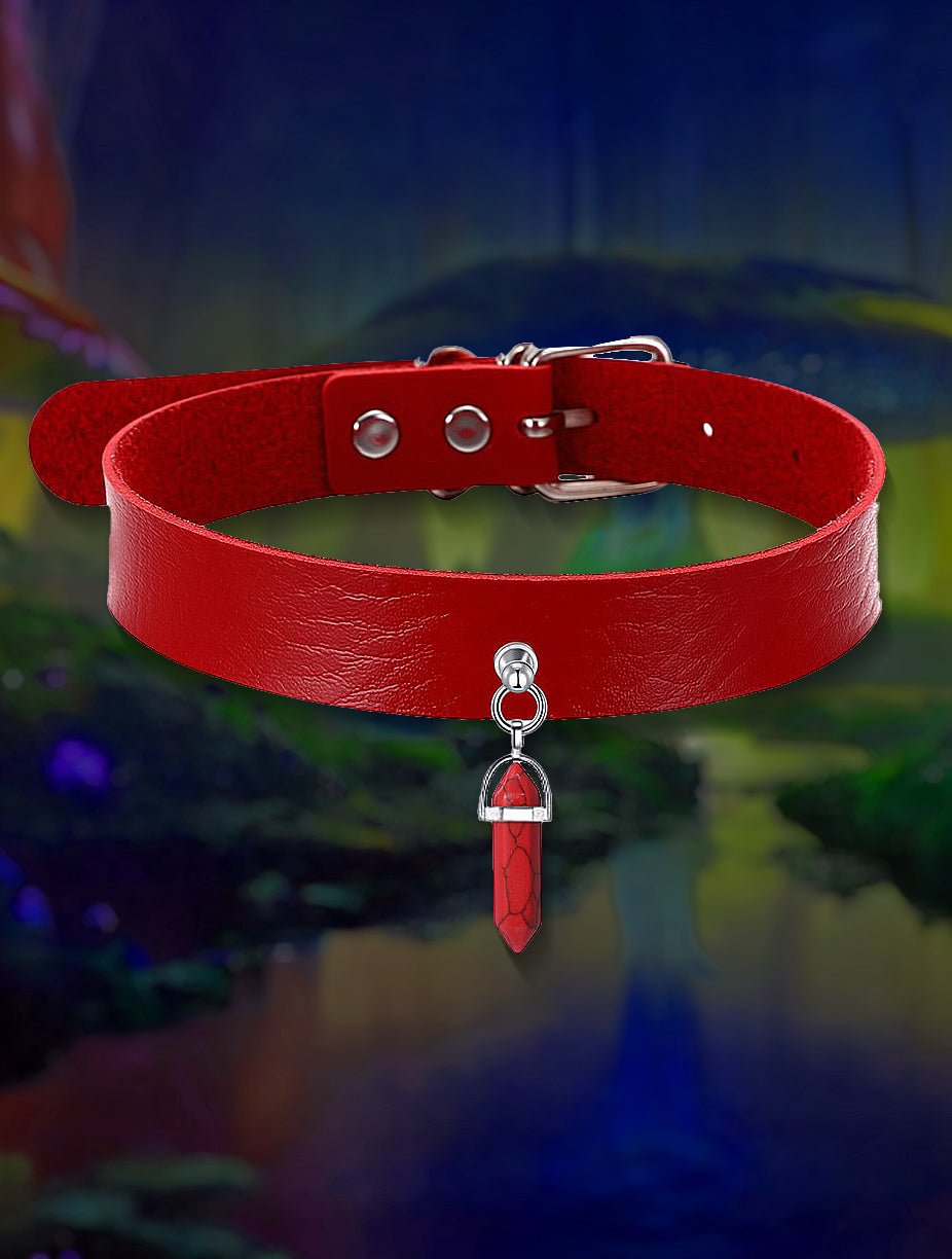 Faux Leather Crystal Choker Necklace - In Control Clothing
