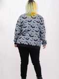 Grey Bat Pattern Cardigan Sweater - In Control Clothing
