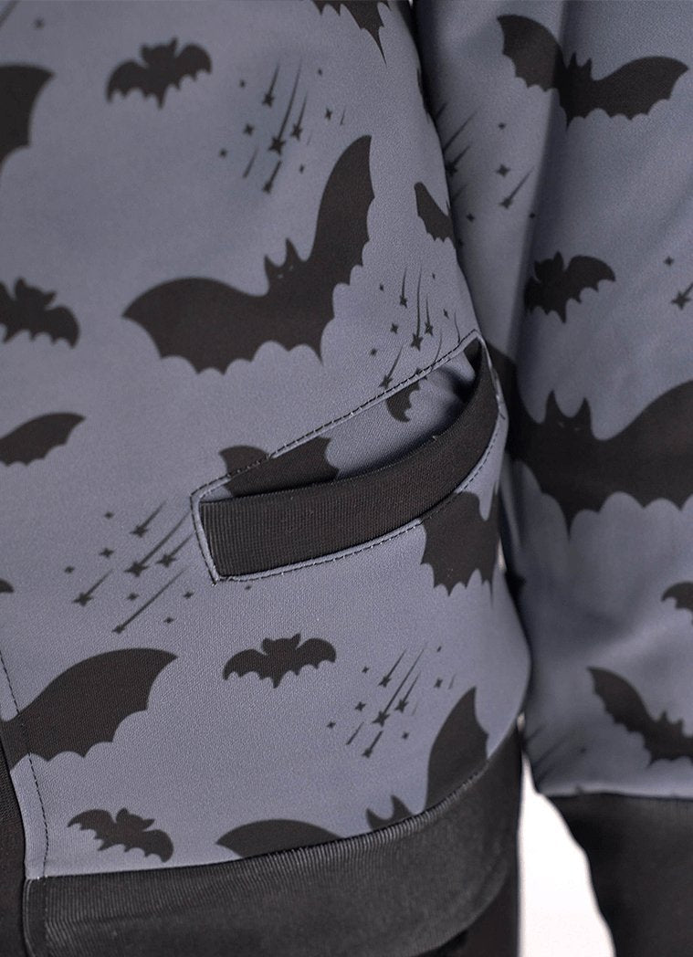 Grey Bat Pattern Cardigan Sweater - In Control Clothing
