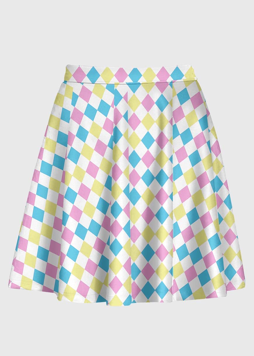 Harlequinn Pattern Pastel Clowncore Skirt - In Control Clothing