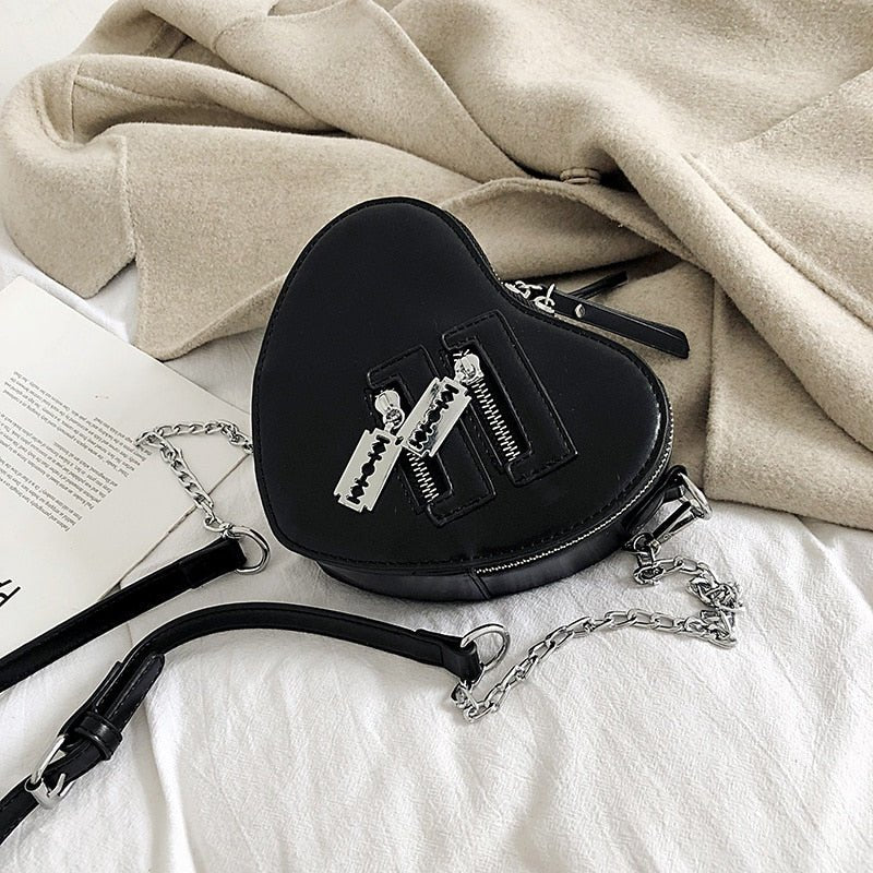 Heart Blade Zipper Chain Crossbody Bag - In Control Clothing