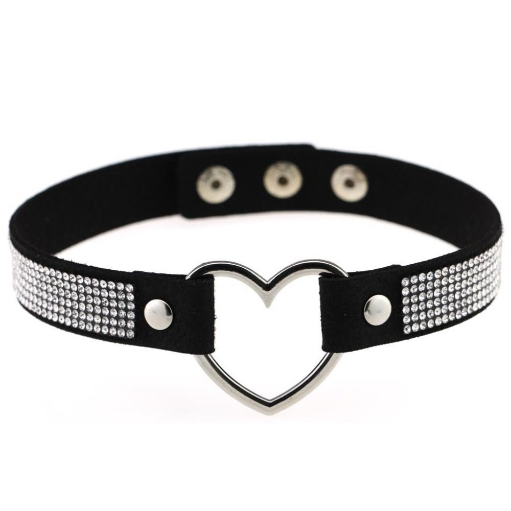 Heart Rhinestone Choker Necklace - In Control Clothing