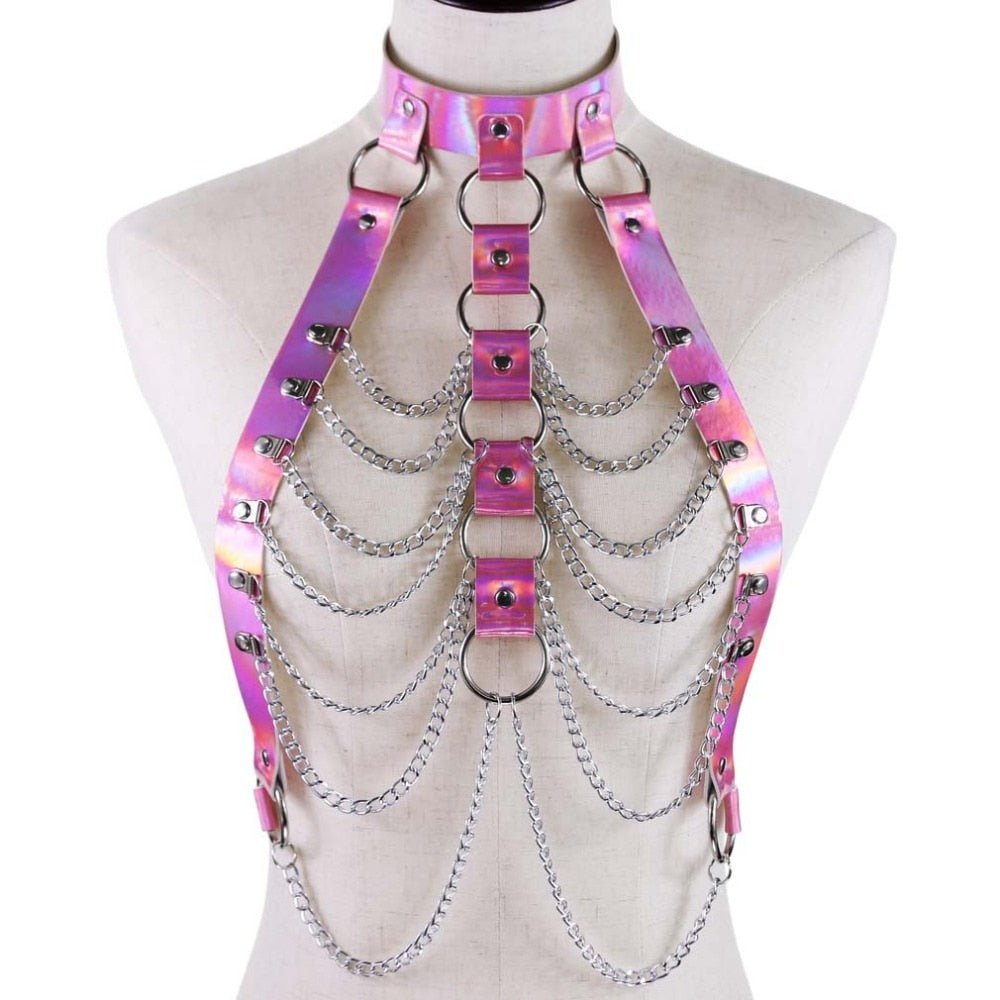 Holographic Body Chain Harness Rave Tops - In Control Clothing