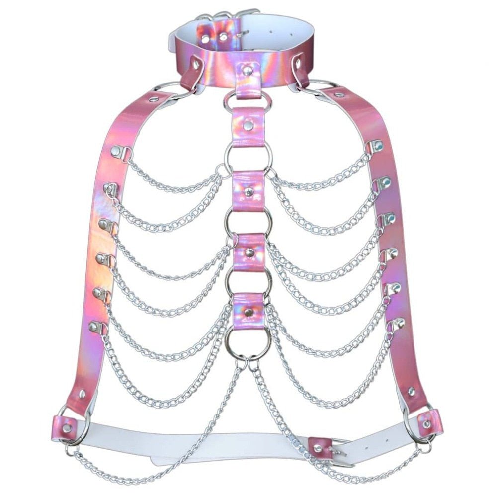 Holographic Body Chain Harness Rave Tops - In Control Clothing