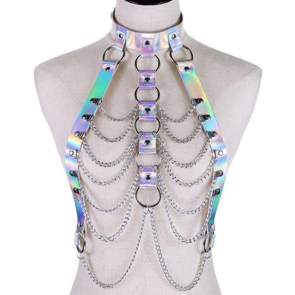 Holographic Body Chain Harness Rave Tops