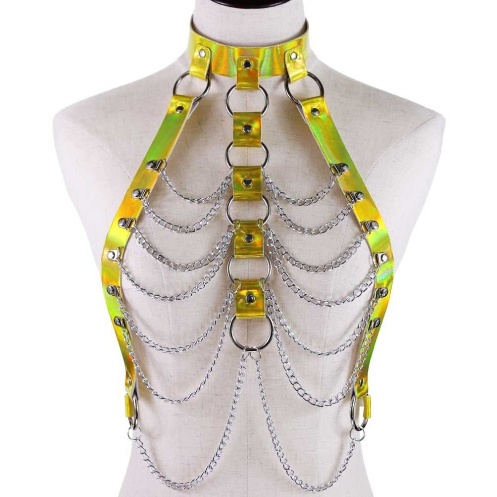 Holographic Body Chain Harness Rave Tops - In Control Clothing