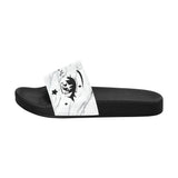 Kawaii Anime Eyes White Marble Women's Slide Sandals - In Control Clothing