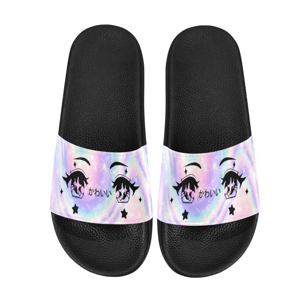 Kawaii Anime Eyes Women's Slide Sandals - In Control Clothing