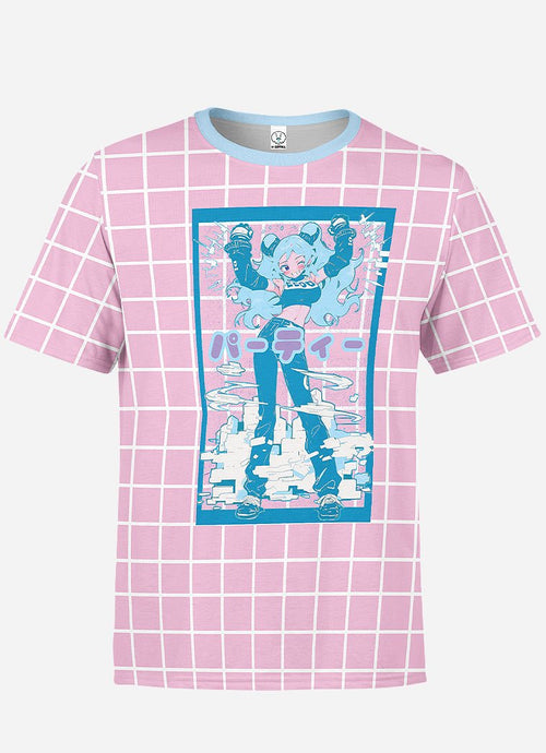 Kawaii Anime Grid Print T-Shirt