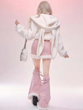 Kawaii Outfit Set , Pink Kawaii Skirt, Fuzzy Jacket - In Control Clothing