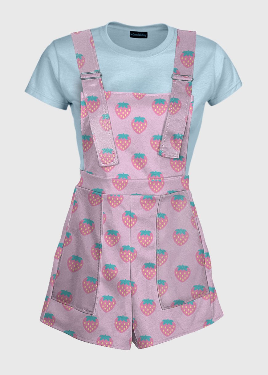Kawaii Pastel Pink Strawberry Overalls - In Control Clothing