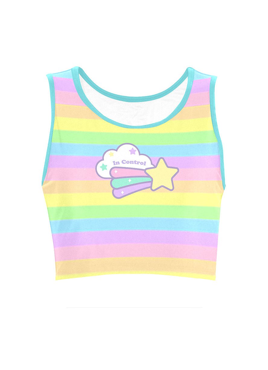 Kawaii Pastel Stripe Rainbow Crop Top - In Control Clothing