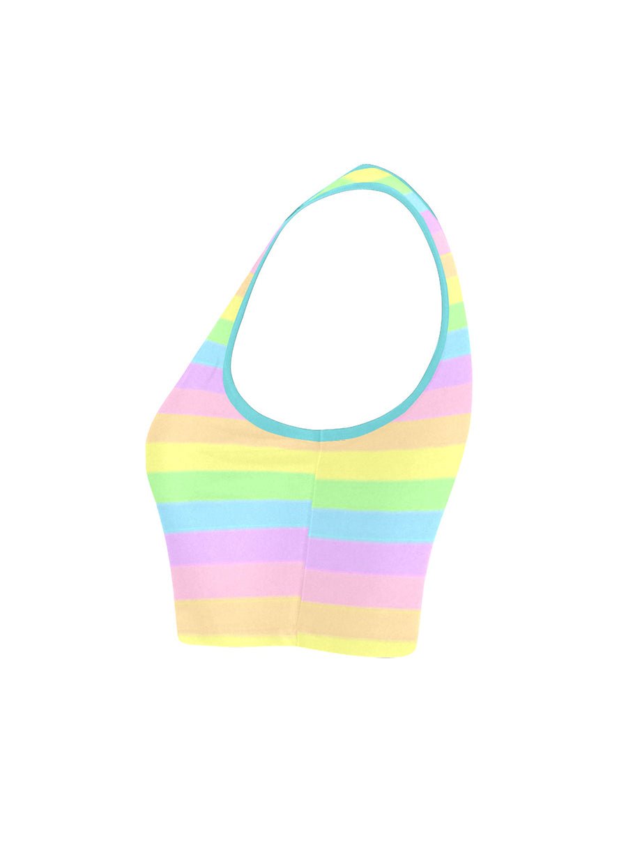 Kawaii Pastel Stripe Rainbow Crop Top - In Control Clothing