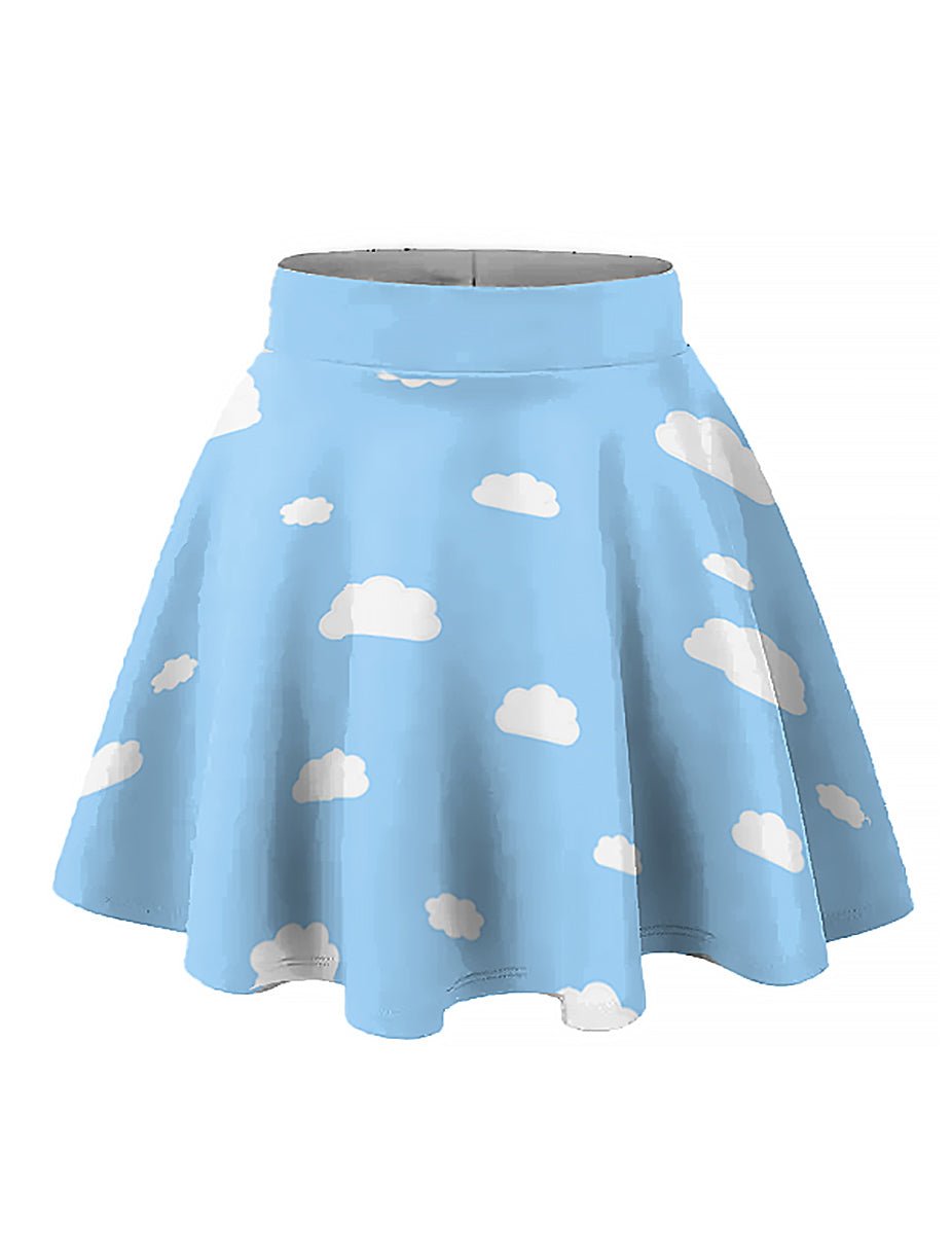 Kawaii Plus Size Blue Sky Elastic Circle Skirt - In Control Clothing